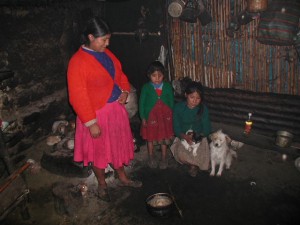 Inside hut going over Pass.  Note guinea pigs behind woman.  Woman offered us her only food...a pan of potatoes.  