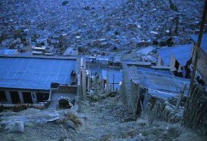 Dawn over the hillsides of La Paz (see Squatters story)